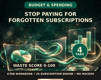 Subscription Tracker Spreadsheet | Cancel Unused Subscriptions with Waste Score Ranking & Annual Savings Calculator | Excel