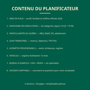 Planificateur fiscal 2026 travailleur autonome Québec | TP-80 + T2125, acomptes provisionnels, dossier comptable | PDF remplissable image 2