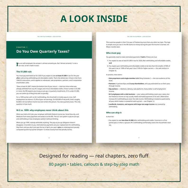 1099 Tax Playbook 2026: Quarterly Estimated Taxes, Deductions & Self-Employed Tax Guide (80-Page PDF) image 3
