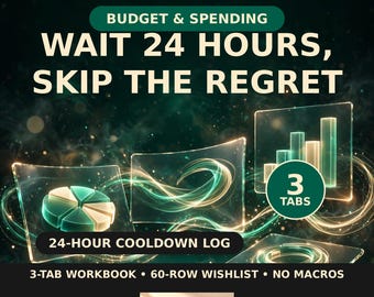 Impulse Buying Tracker Spreadsheet — 24-Hour No-Spend Cooldown Wishlist Log, Spending Habit Planner, Excel Download