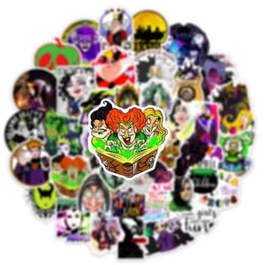 May include: A collection of colorful stickers featuring various Halloween-themed characters and designs. The stickers include images of witches, villains, and other spooky elements, perfect for decorating or crafting projects.