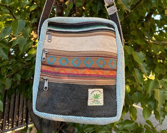 Handmade Himalayan Hemp Crossbody Bag: Vegan 5-Pocket Mini Bag