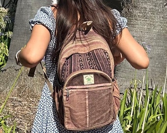 Stone washed RUSTY Brown Hemp Medium Backpack.Crafted with Tradition in the Heart of Nepal Same Day Shipping!