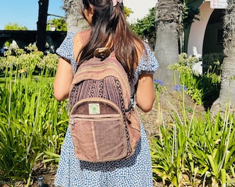 Mochila de cáñamo lavada a la piedra: bolso de viaje marrón rústico