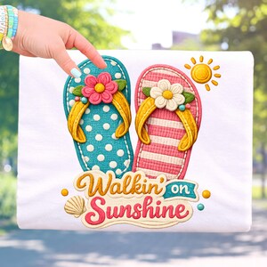 Summer PNG, Faux Yarn Summer Vibes Shirt, Walkin on Sunshine PNG, Coquette Beach Png, Tropical Slippers Sublimation Digital Download