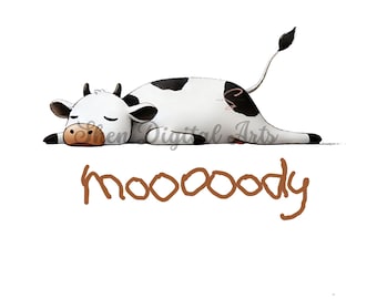 Funny Moody Cow PNG, Sublimation Design (Digital Download)
