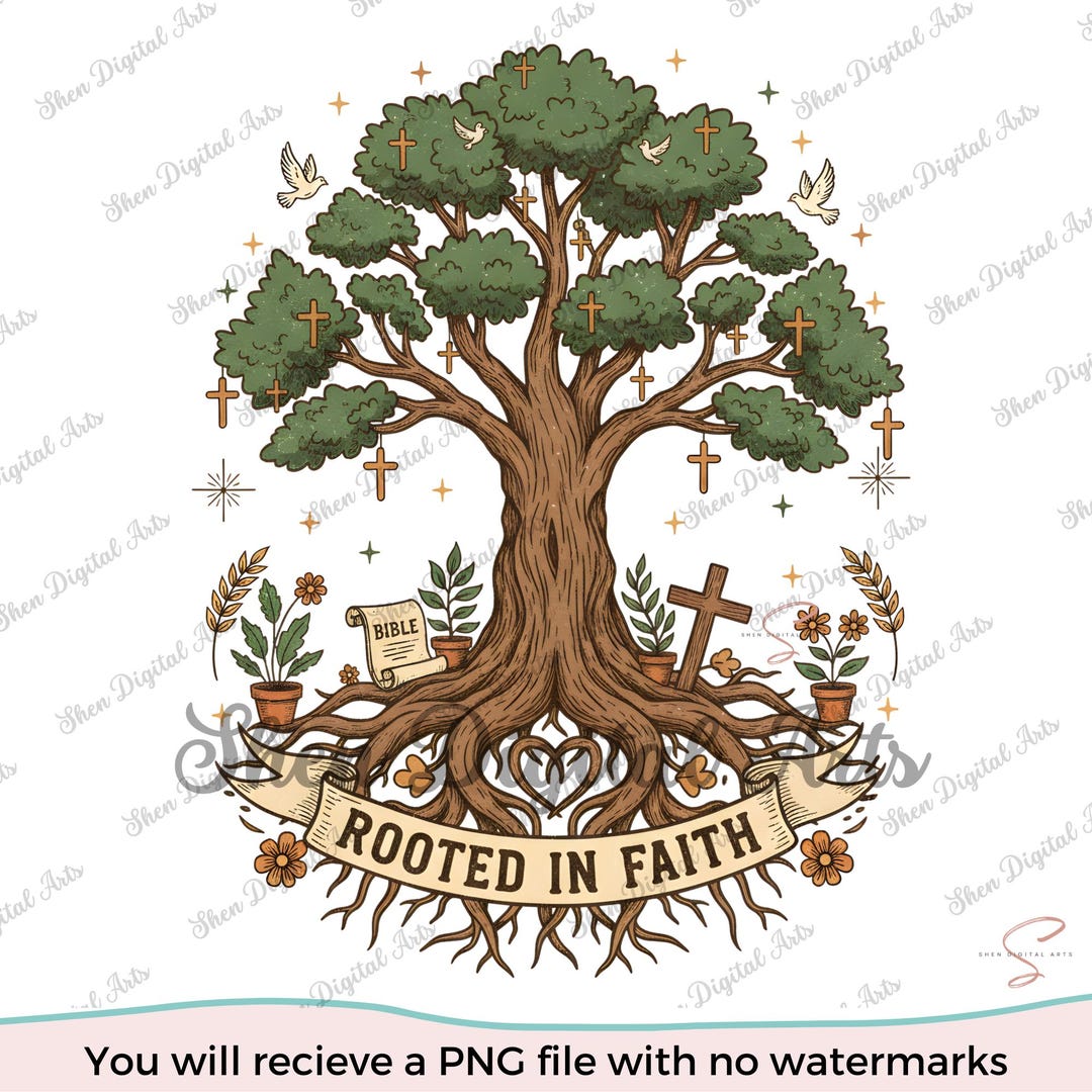 Rooted in Faith Tree PNG, Boho Christian Design (digital Download) - Etsy