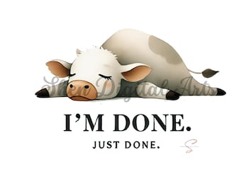 Funny Cow Face Png, Western Highland Cow Mug Png, Moody cow Sublimation Design, Funny cow t-shirt cute cow graphic, Tired Baby Cow PNG file