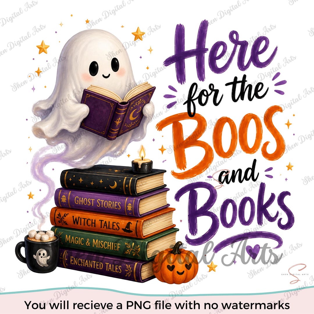 Here for the Boos and Books PNG, Halloween Book Lover Shirt, Funny ...