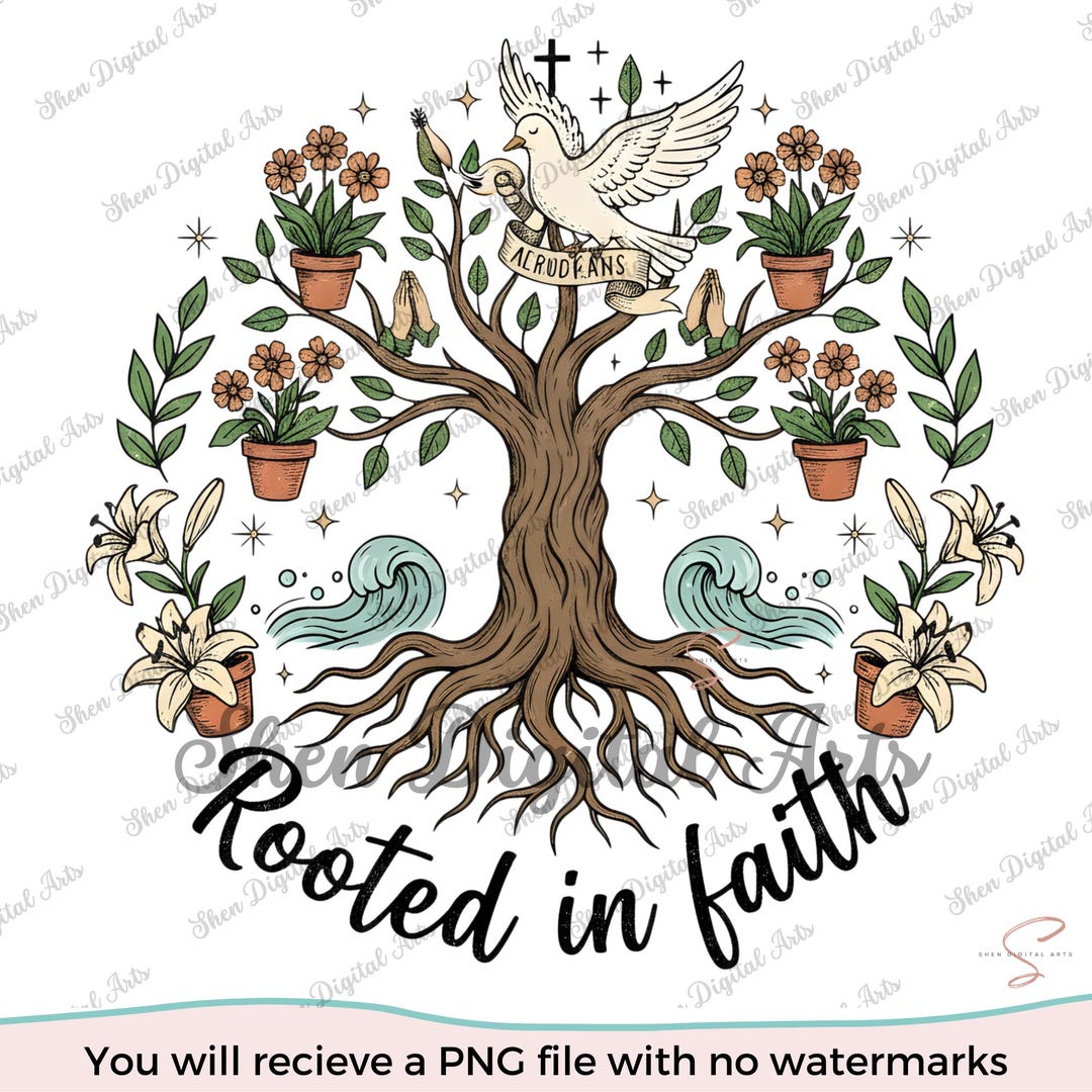 Rooted in Faith Tree PNG, Boho Christian Design (digital Download) - Etsy