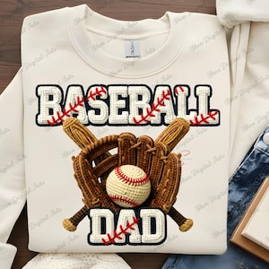 Baseball PNG, sztuczna włóczka Baseball Dad Png, sublimacja na szydełku w dniu meczu, koszulka z nadrukiem 3D z bufiastymi literami na sezon baseballowy, haftowana naszywka cyfrowa
