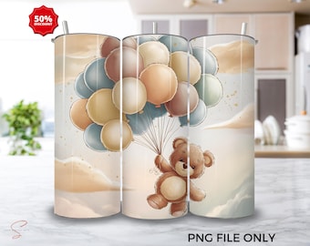 Teddy Bear Tumbler Wrap, Cute Teddy Bear Tumbler Wrap Png, Baby Shower PNG 20oz skinny Tumblers, Teddy Bear Nursery Sublimation Design PNG