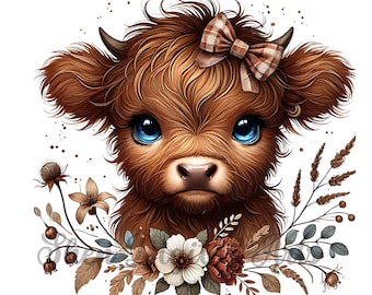 Western Highland Cow Png, Baby Highland Cow Coffee Mug Png, Baby cow Sublimation Design, Trendy Calf Prints, Baby Cow PNG, digital download