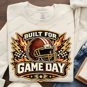 Faux Yarn Football Game Day PNG, Embroidered Football Sublimation, 3D puff letter Football Season Shirt, Crochet Patch Digital Download