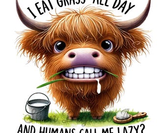 Funny Cow Png, Western Highland Cow Mug Png design, Lazy cow Sublimation Design, Funny cow t-shirt cute cow graphic, Baby Cow Face PNG file