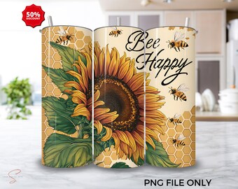 Bee happy Tumbler Wrap, Bee Tumbler Wrap Png, Bee PNG 20oz Skinny Tumblers, Bee Lover Sublimation Design, Bee Decor Clipart Digital Download