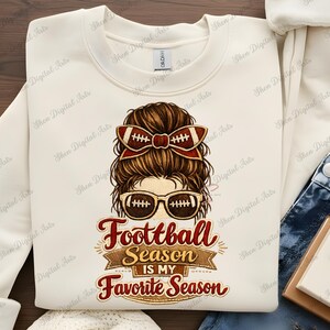 Football PNG, Faux yarn Messy Bun Png, Crochet Football Sublimation, 3D puff letter Football  is my Favorite Season Shirt Digital Download
