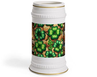 Jarra de cerveza con forma de trébol: Vaso para cerveza con el trébol irlandés de la suerte