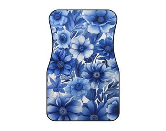 Floral Blue Car Mats Set of 4, Stylish Auto Accessories, Perfect Gift for Flower Lovers, Car Decor, Home Decor