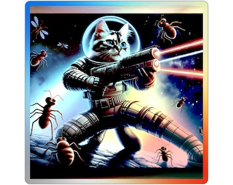 Galactic Cat Holographic Sticker: Space-Themed Decor