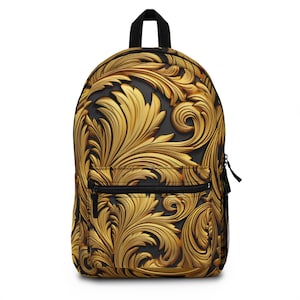 Luxurious Gold Floral Backpack, Stylish School Bag, Elegant Travel Backpack, Unique Gift for Her, Statement Accessory,back to school