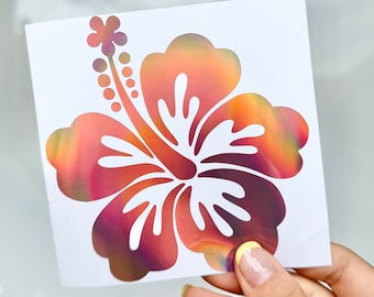 Holographic Hibiscus Vinyl Decal - Hawaii Flower Car Sticker
