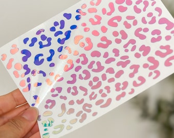 Holographic Leopard Print Vinyl Decal, Tumbler Sticker
