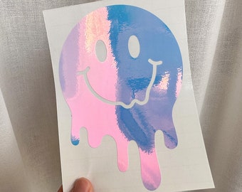 Drippy Holographic Smiley Face Decal - Car, Laptop Sticker