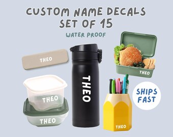 Set of 15 Personalized Name Decal Sticker for  Water Bottle, Lunchbox and more!