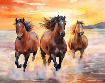 Horse Art Print | Horse Painting Watercolor | Horse Lover Gift | Printable Wall Art | Horse Print | Girls Room Decor| Horses Art Canvas |