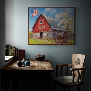 Old Red Barn with American Flag |Americana Art | Rustic | Country Barn | Patriotic | Old Glory | Flag Prints | Digital Art | Printable | AI image 7