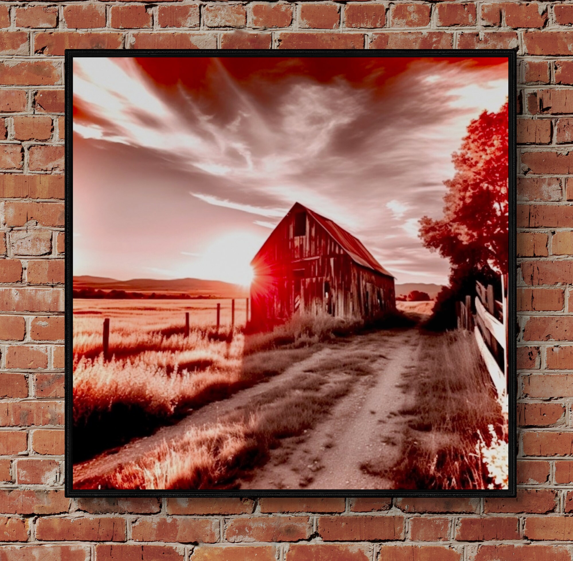 Old Barn Print Red Skies Farmhouse printable Wall Art Etsy