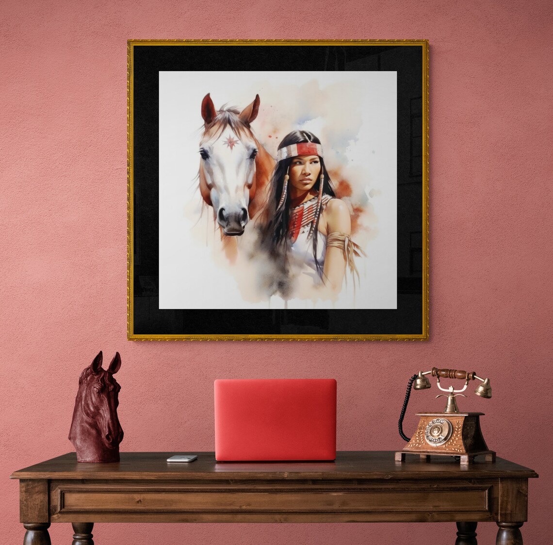 Native American Lakota Indian Woman and Horse Watercolor Printable Art ...