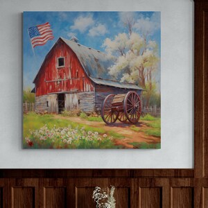 Old Red Barn with American Flag |Americana Art | Rustic | Country Barn | Patriotic | Old Glory | Flag Prints | Digital Art | Printable | AI image 6