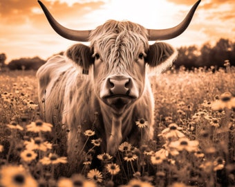 Highland Cow Wall Art | Highland Cow Decor | Printable Wall Art | Western Decor | Farmhouse | Scottish Cow | Digital Download | Cow painting