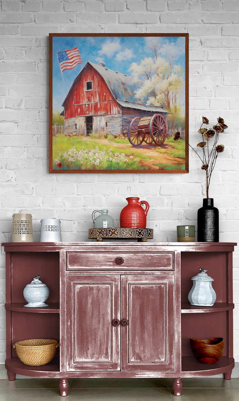 Old Red Barn with American Flag |Americana Art | Rustic | Country Barn | Patriotic | Old Glory | Flag Prints | Digital Art | Printable | AI image 3