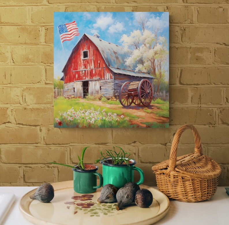 Old Red Barn with American Flag |Americana Art | Rustic | Country Barn | Patriotic | Old Glory | Flag Prints | Digital Art | Printable | AI image 8