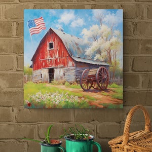 Old Red Barn with American Flag |Americana Art | Rustic | Country Barn | Patriotic | Old Glory | Flag Prints | Digital Art | Printable | AI image 9