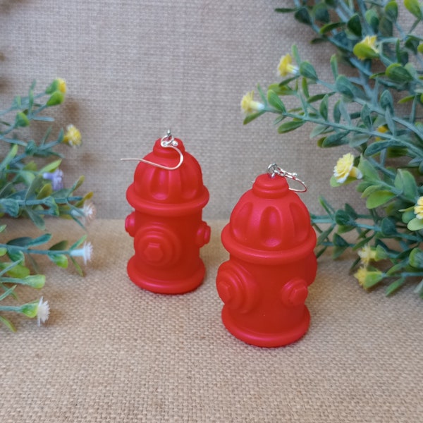 Red hot fire hydrant earrings with functional water spray