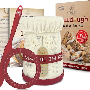 Sourdough Bread Making Starter Kit: 34oz Jar, Recipe Book & Tools