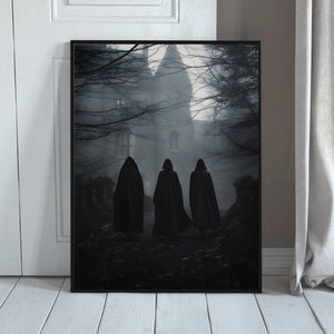Cult member in the Forest, Halloween Digital Print, Spirts in the Forest, Gothic Spirits, Dark Academia, Gothic Painting, Creepy Art,