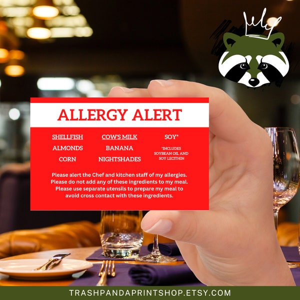 Allergy Alert Chef Card PRINTABLE - Food Allergies, Celiac, Special Diets