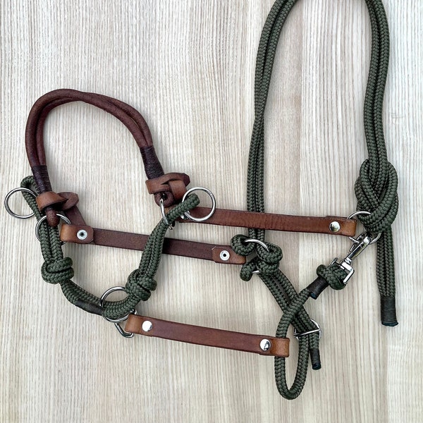 Custom-made leather sidepull for cold-blooded, warm-blooded, thoroughbred or pony, many colors