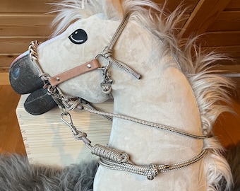 Halter set for Hobby Horse, suitable size A3 or M, bridle with leather bit, reins, rope and neck ring