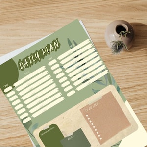 Green/Matcha theme Daily Planner with no time ,  Daily Planner Template , Aesthetic Planner , Simple Planner ,Can edit in Canva