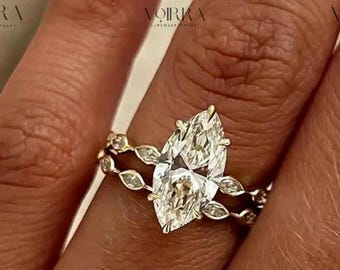 2Ct Marquise Moissaniet-verlovingsring met trouwring: 14 kt goud, unieke bruidsset sieraden, jubileumcadeau voor haar, aangepaste ring