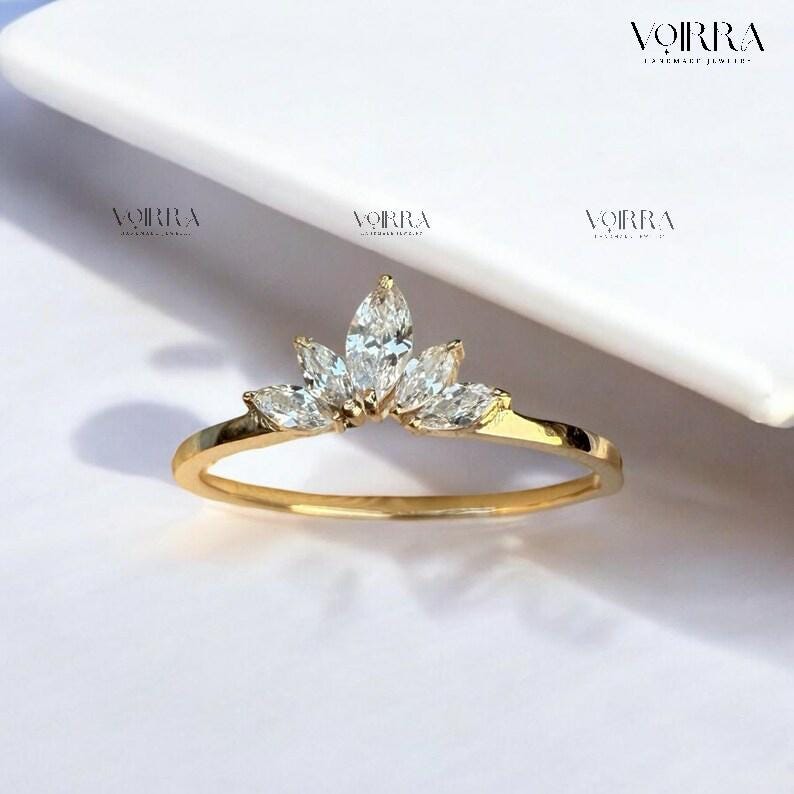 Marquise Moissanite Half Eternity Band 14K Gold: Wedding Band ...