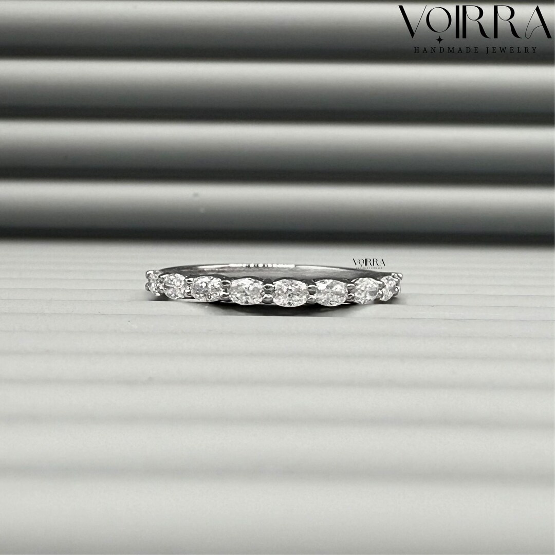 Oval Cut Moissanite Half Eternity Wedding Band, Stackable Diamond Style ...