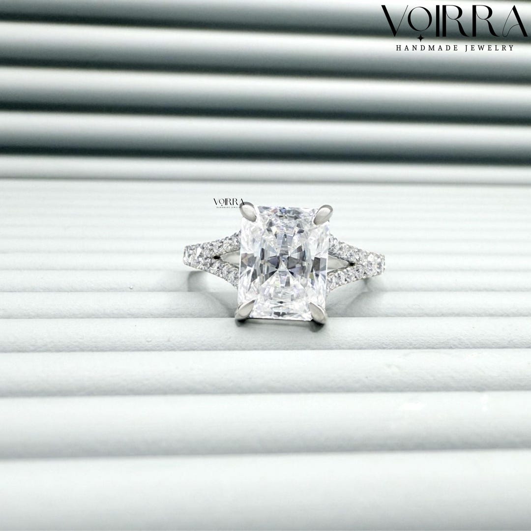 2CT Radiant Cut Moissanite Engagement Ring, Split Shank Diamond Accents ...