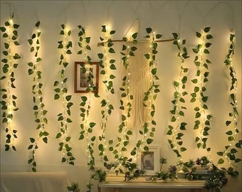 Green Leaf String Lights, Vine Lights, Fairy Lights Garland Wreath Artificial Flowers Party Wedding Christmas Decor Room Indoor Decoration